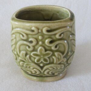 vintage Japanese 2" tall Ceramic Lime Green Toothpick Holder, Star w/ Scrolls